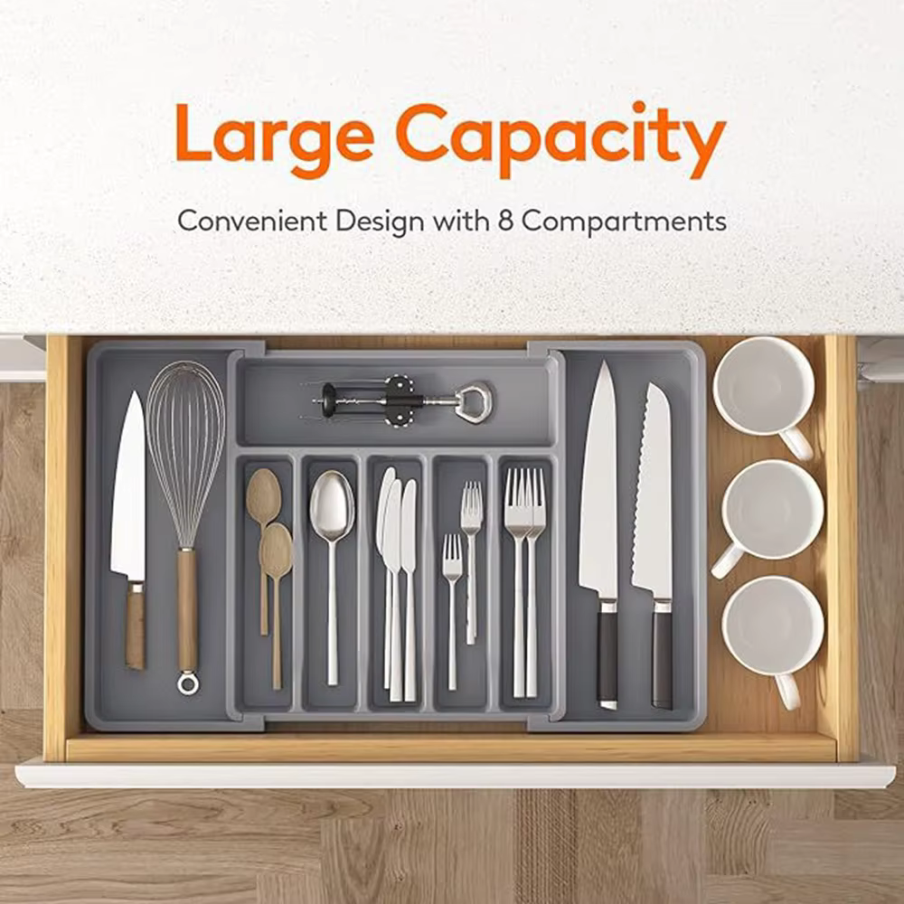 1 pièce Organisateur de couverts et ustensiles de cuisine réglable et amélioré pour comptoir
