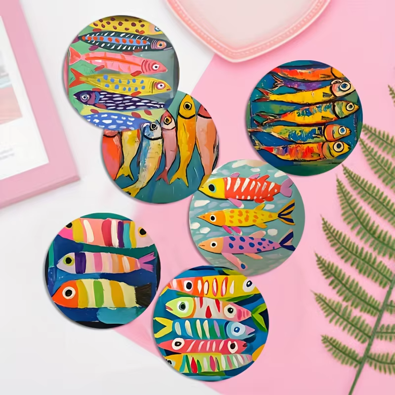 Dessous de verre circulaire en bois coloré 2D