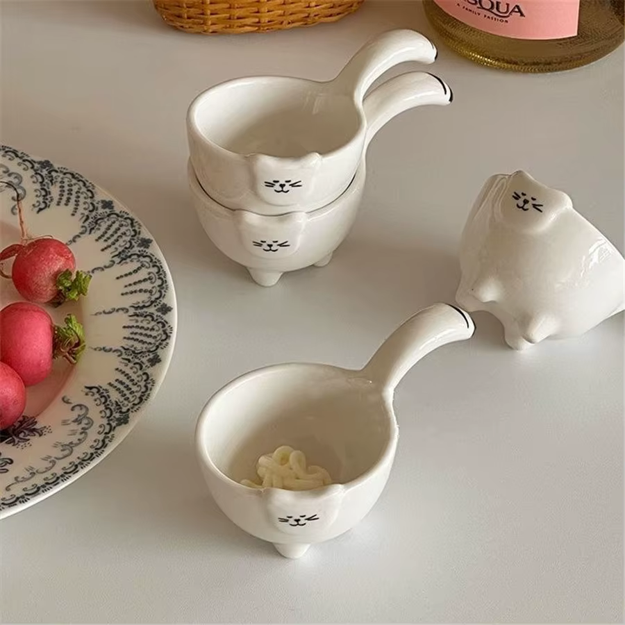 Petite tasse à café et à lait en forme de chat, petit bol à saccharine en céramique avec poignée, petite assiette à ingrédients mignons, 20ml, 0.7oz