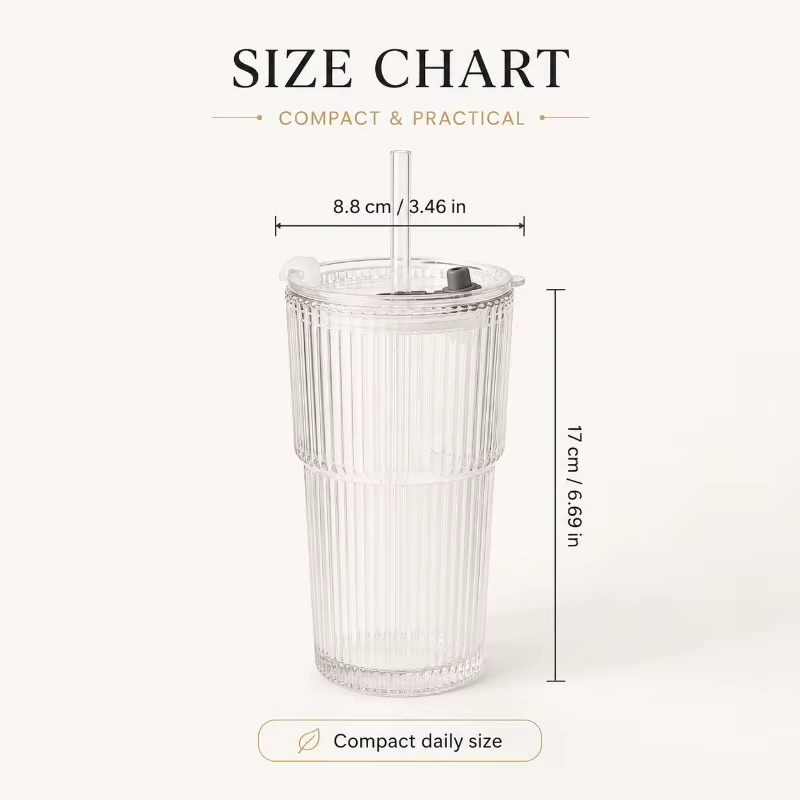 Tasse à café en verre rayé avec couvercle et sans couvercle