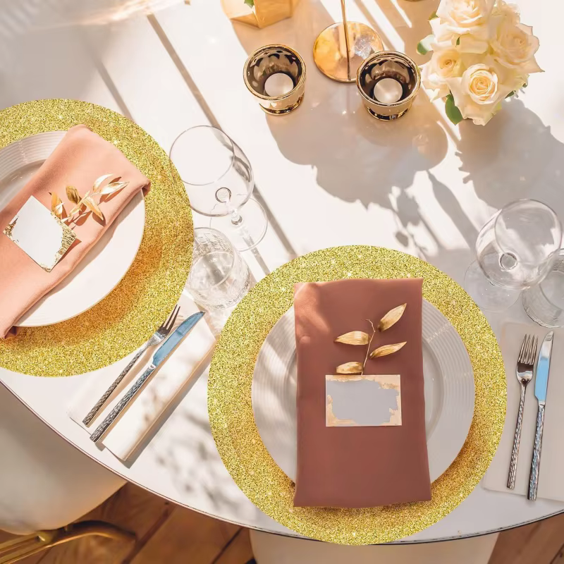 10 pièces de sets de table ronds jetables en papier doré pailleté de 35 cm pour la décoration
