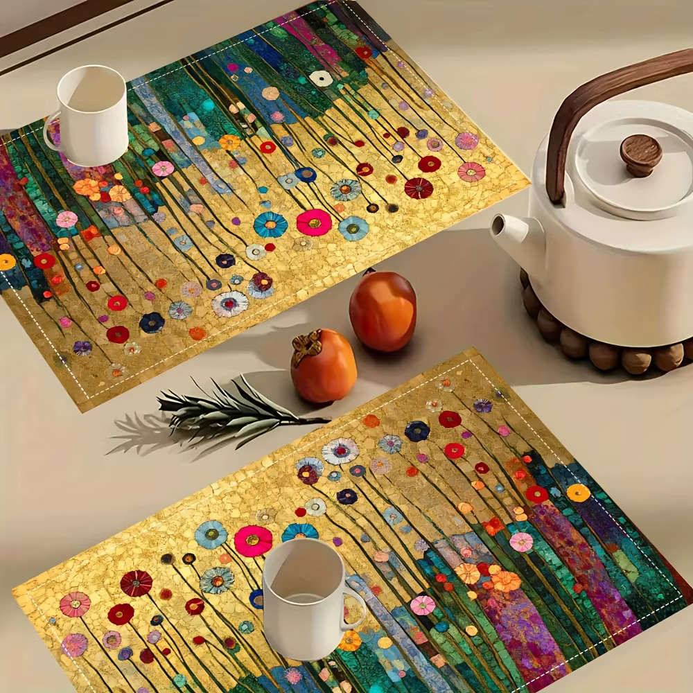 4 sets de table floraux Gustav Klimt avec un design doré