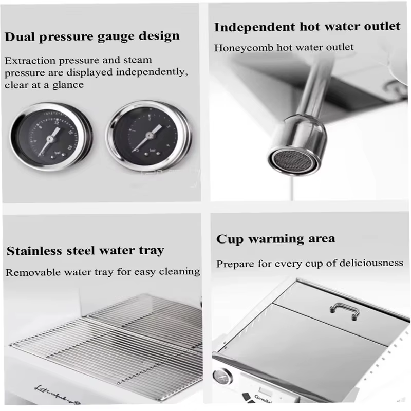 Machine à expresso italienne haut de gamme à double chaudière avec système d'extraction commerciale 58Pro pour usage domestique et commercial