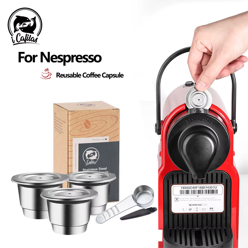 Capsules de café réutilisables Inissia & Pixie, en acier inoxydable, avec cuillère