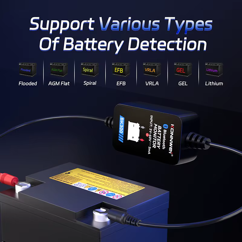 Moniteur de Batterie de Voiture KONNWEI BK300 2026 – Outil de Surveillance Sans Fil Bluetooth 5.0 pour la Santé de la Batterie, Testeur de Batterie pour Android et iOS