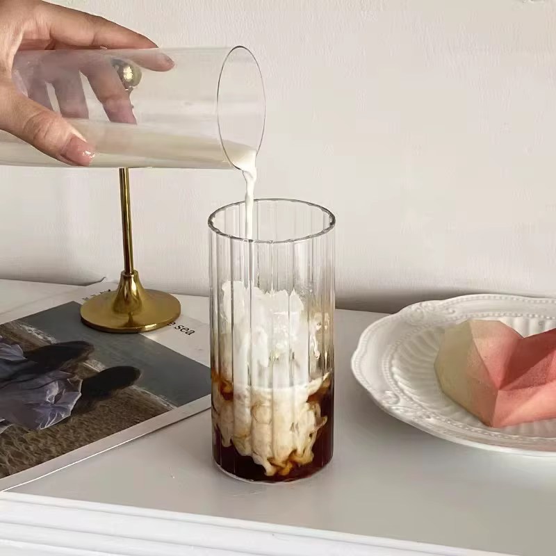 INS tasses en verre nervuré verres à boire tasse de thé glacé eau jus
