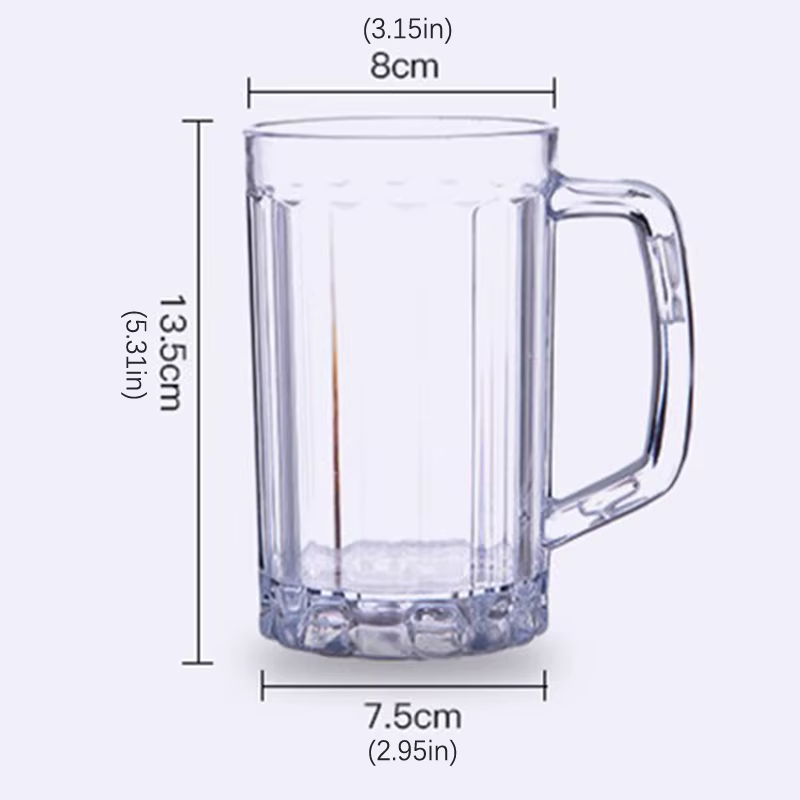 Mug à bière transparent 500 ml en plastique incassable – Idéal pour le petit-déjeuner