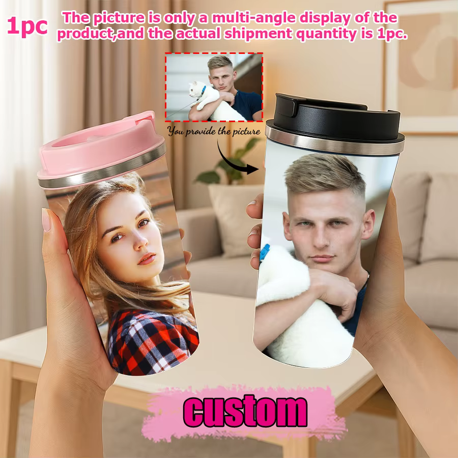 1 tasse à café isotherme en acier inoxydable personnalisée avec photo