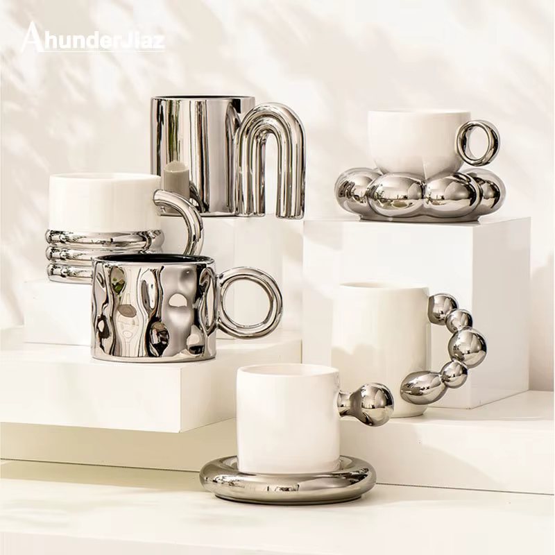 Ahunderjiaz-Tasse à café en céramique argent nordique