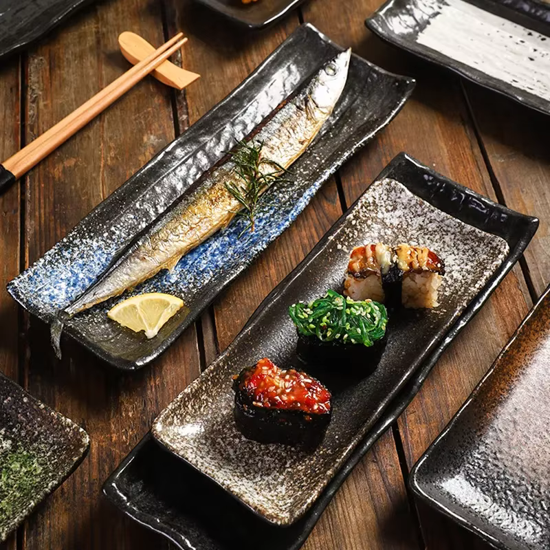 Assiette Japonaise Longue Carrée en Céramique
