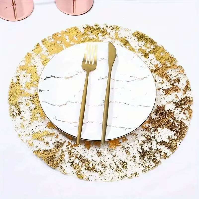 Lot de 10 tapis de table ronds métallisé doré – sets