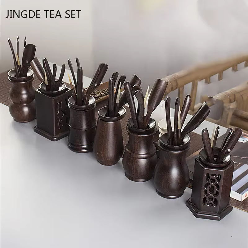 Cérémonie du thé Six messieurs ensemble service à thé chinois accessoires ébène thé faisant des outils pince à thé en bois massif cuillère thé Art décoration