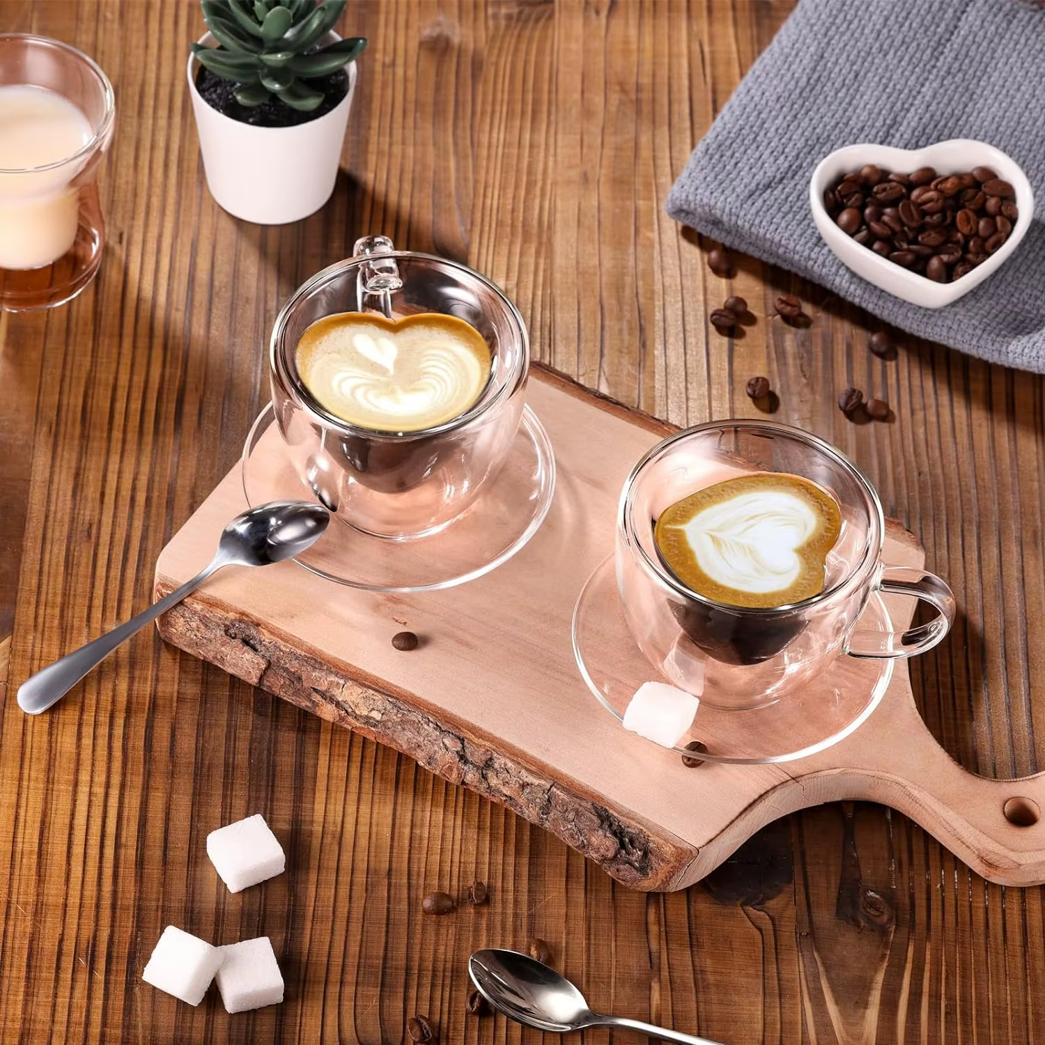 1 pièces 80-250ml Couple tasses coeur amour en forme de tasse en verre Double