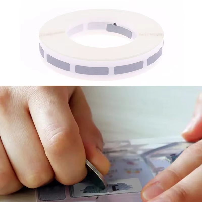Autocollants à gratter pour cartes de récompense, pelliculés, gris, argent, or, étiquettes à gratter, bons de réduction DIY, film à gratter pour cartes à rayures