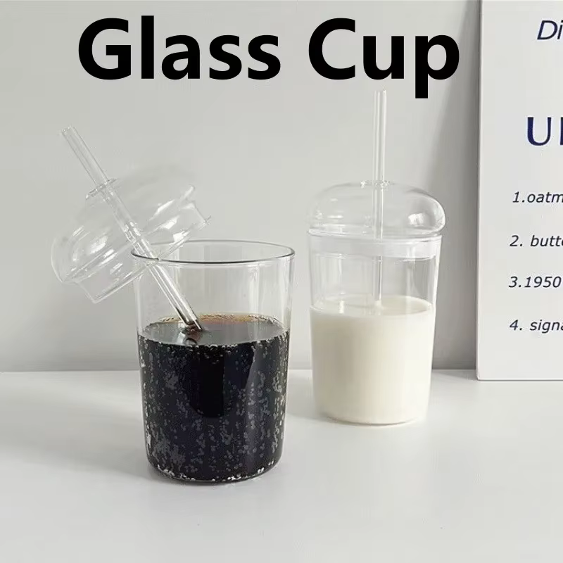 Tasse en verre avec couvercle et paille de 450ML