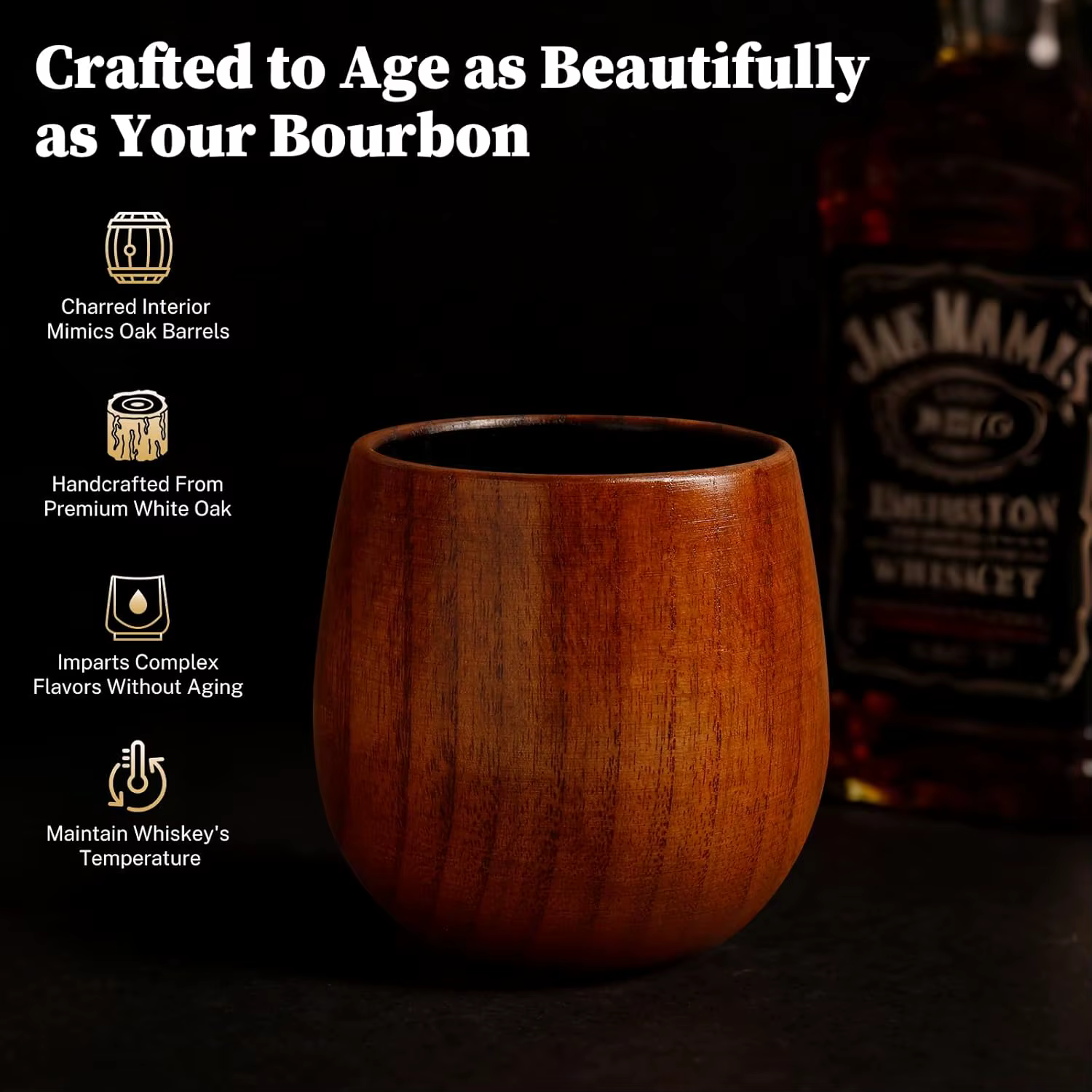 Verre à whisky en bois de chêne carbonisé de haute qualité