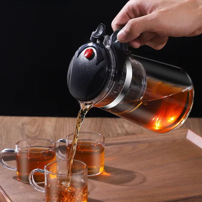 Théière en verre borosilicate JUSTINLAU 500ml-1800ml avec infuseur à thé et compartiment à thé