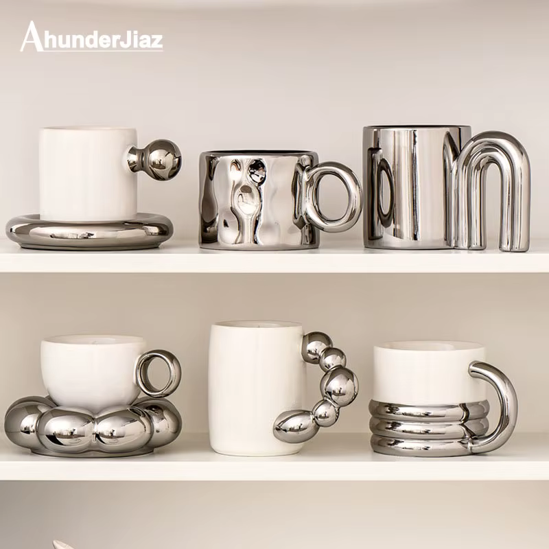 Ahunderjiaz-Tasse à café en céramique argent nordique