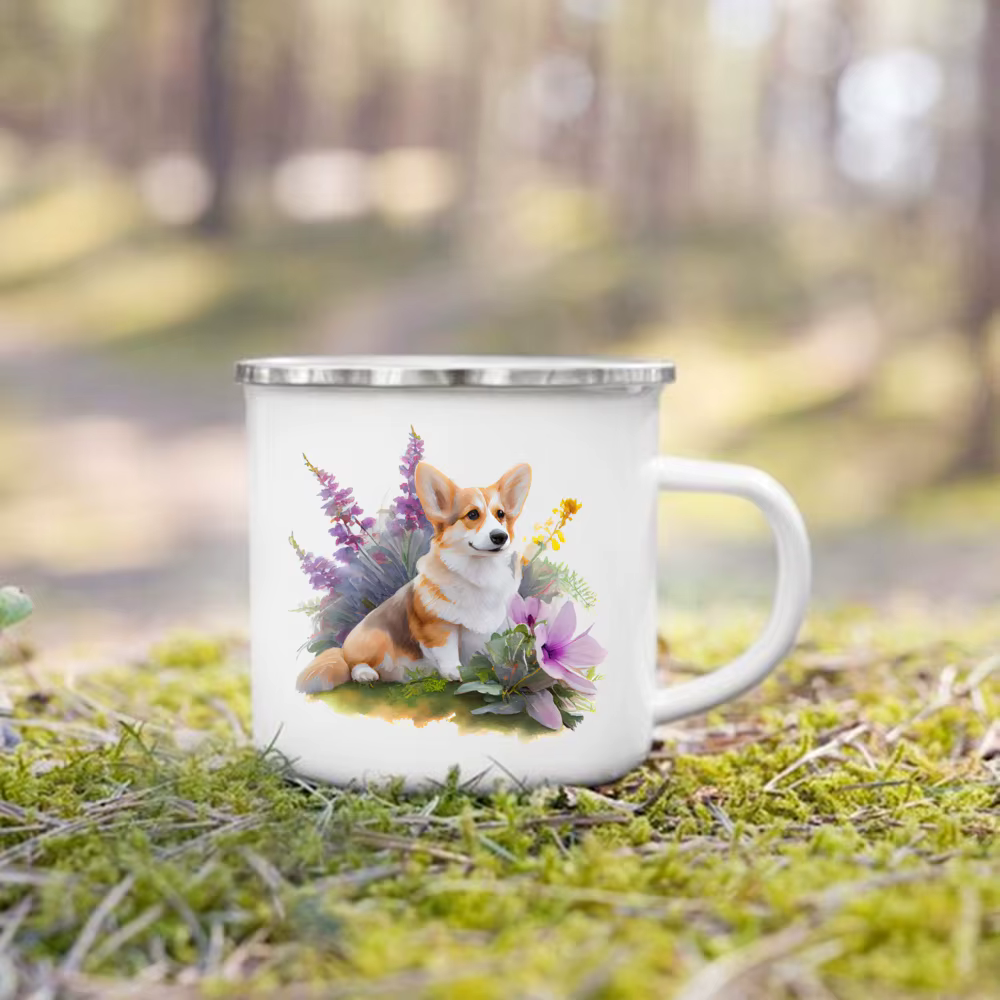 Tasse à café en émail imprimé pour les amoureux des chiens