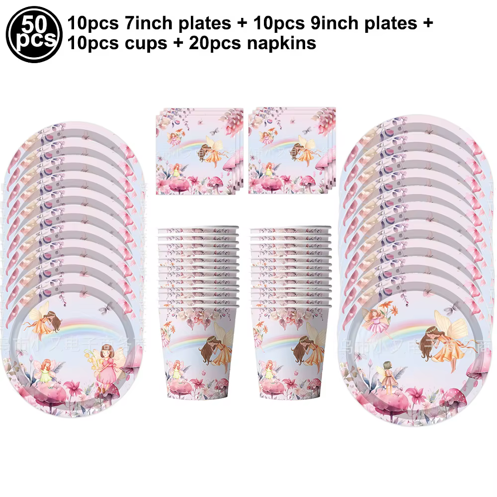Ensemble de vaisselle de fête féerique comprenant assiettes en papier
