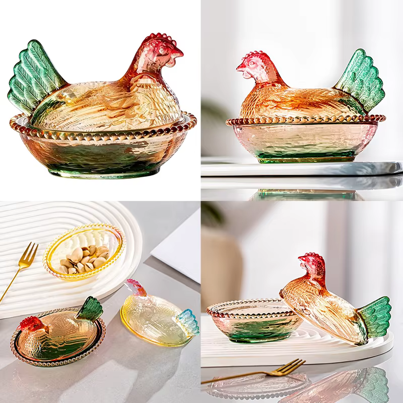 Plat en verre, coupelle à bonbons en cristal avec couvercle