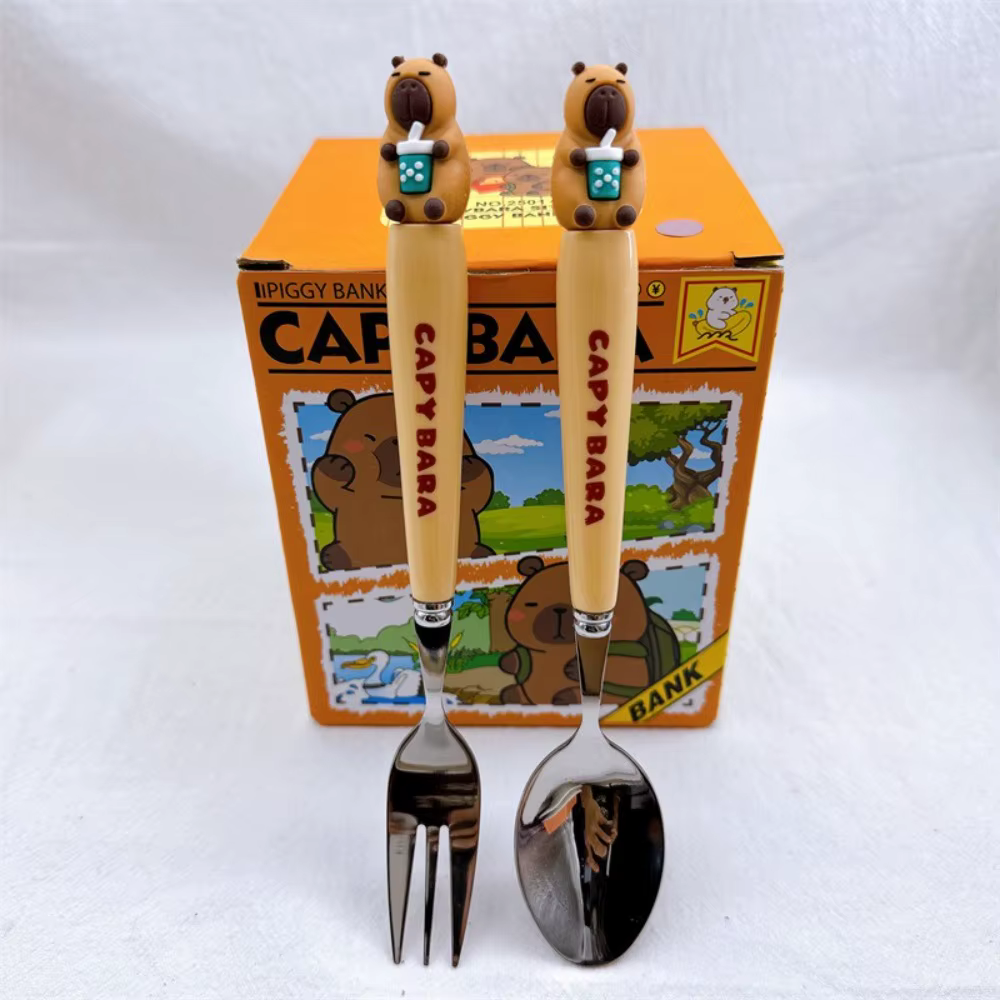 Capybara ensemble de couverts dessin animé 304 fourchette cuillère en acier inoxydable ensembles de vaisselle voyage