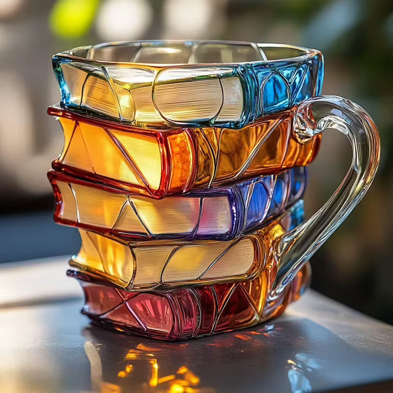 Mug en verre en forme de livre 200 ml – Tasse à café ou thé unique pour les amoureux des livres – Cadeau original sur le thème de la lecture – Vaisselle à double paroi et décoration de bureau