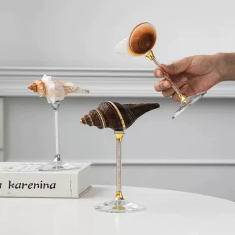Verre à vin à tige haute conque artistique, Design de coquillage élégant, verres de luxe tendance pour Occasions spéciales