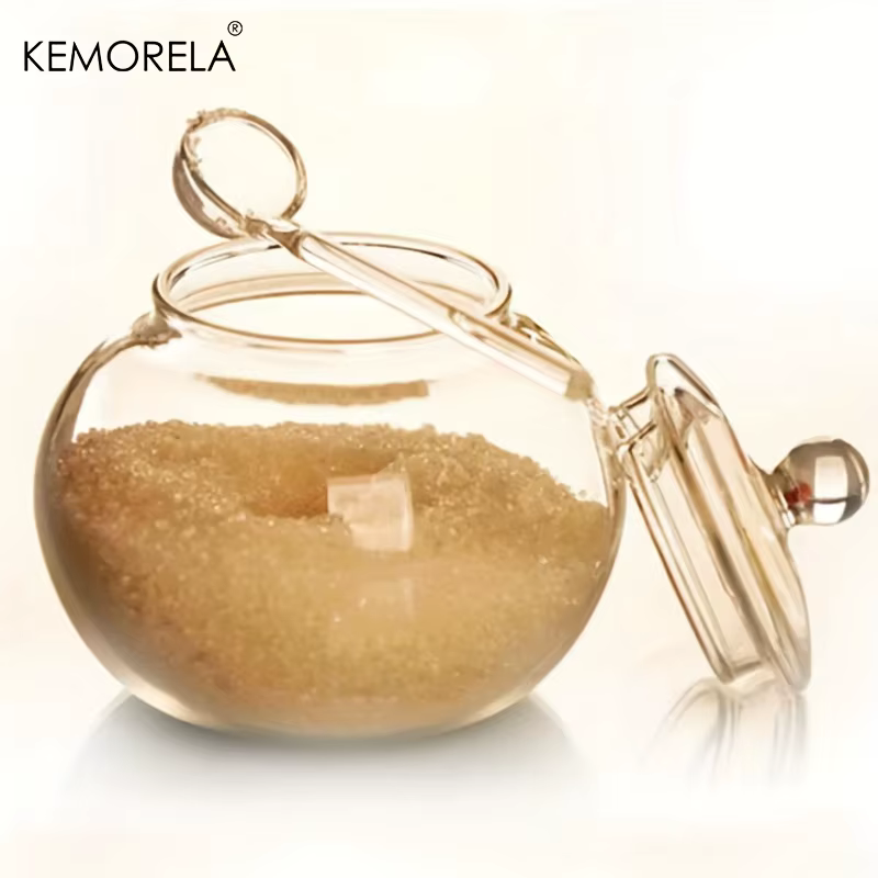 1/2PCS 250ML Sucrier en verre transparent avec cuillère et couvercle arrondi