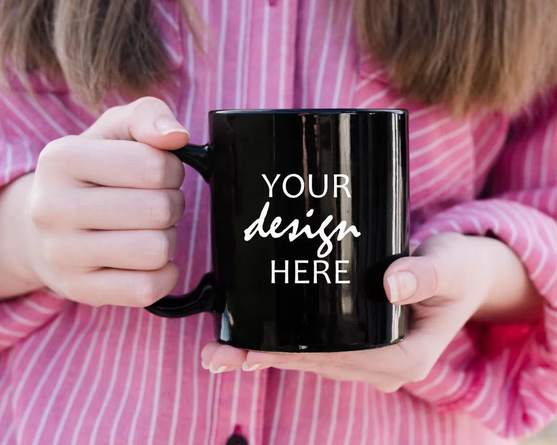 Tasse à Café et Thé en Céramique Noire Personnalisée avec Votre Photo et Texte Logo
