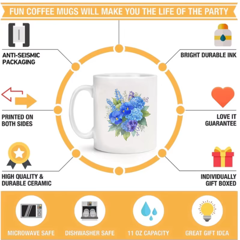 Tasse florale blanche à fleurs bleues et violettes pour café