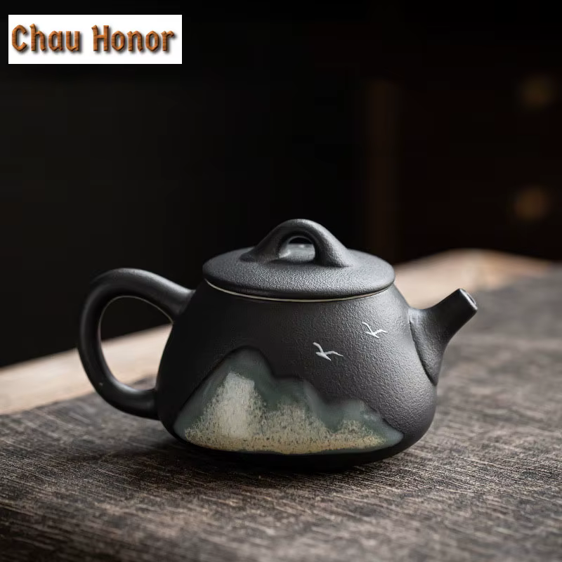 Théière japonaise en céramique brute, peint à la main