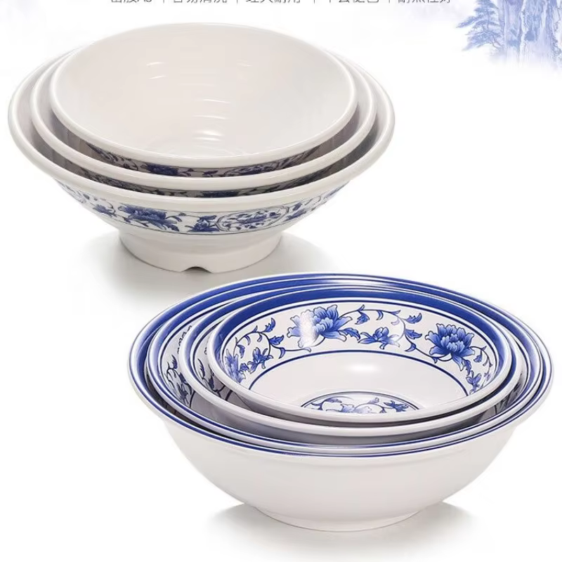Filles en plastique bleu et blanc en porcelaine de mélamine