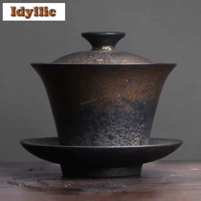 Gaiwan Sancai Noir et Or 150 ml en Céramique Fumée