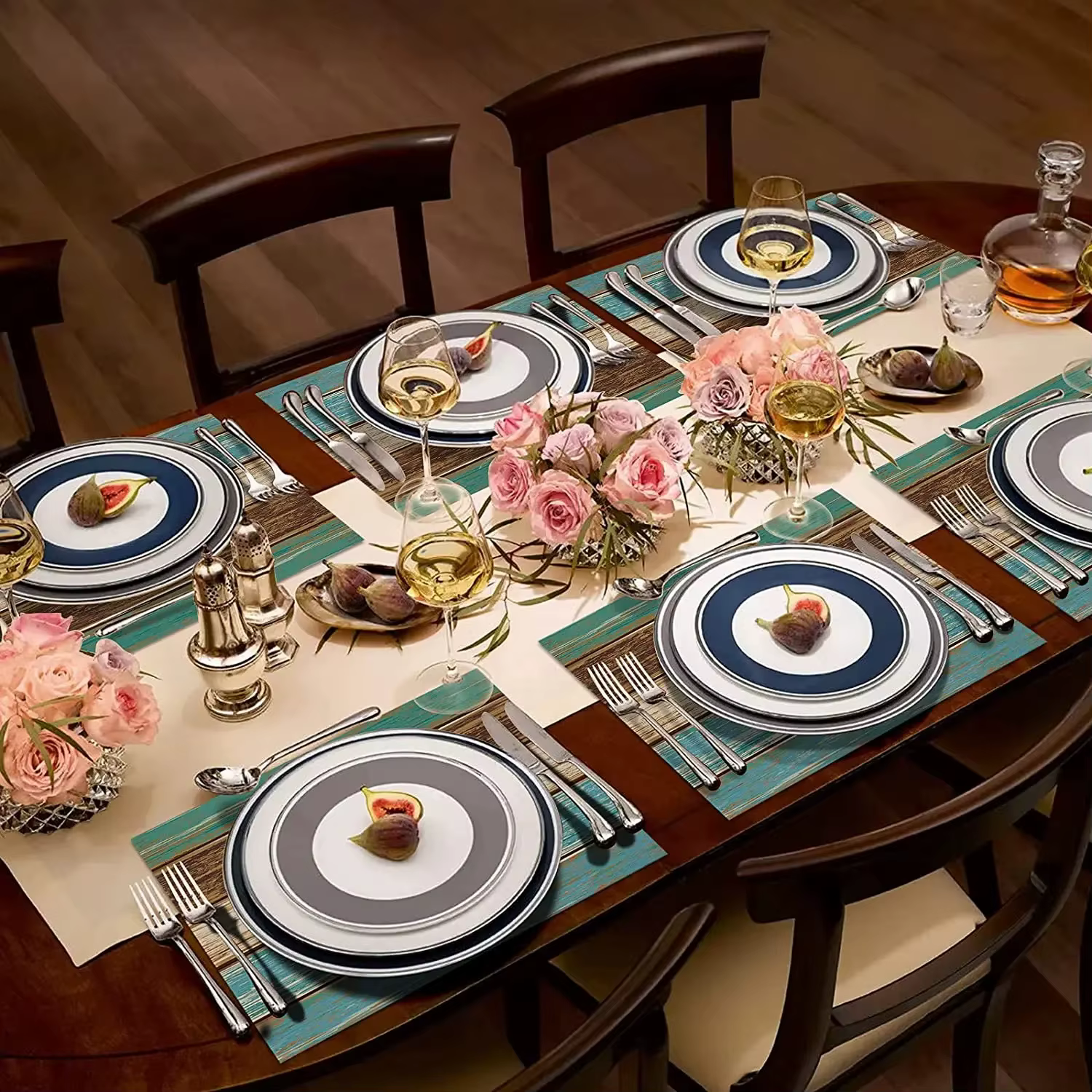 Set de 4 napperons en bois de grange rustique rétro, linge de bergame, décoration de table pour cuisine et table à manger