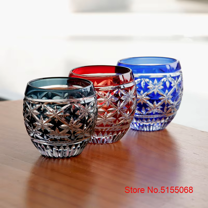 Verres à shot en cristal coloré Edo Kiriko japonais