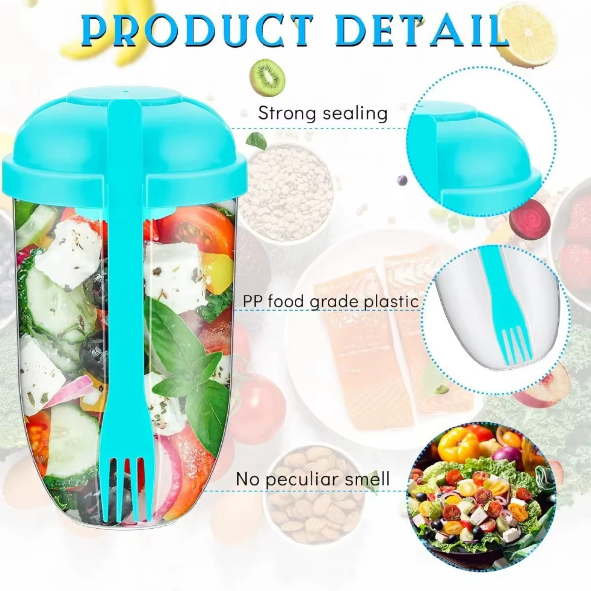 Tasse à salade anti-fuite avec couvercle