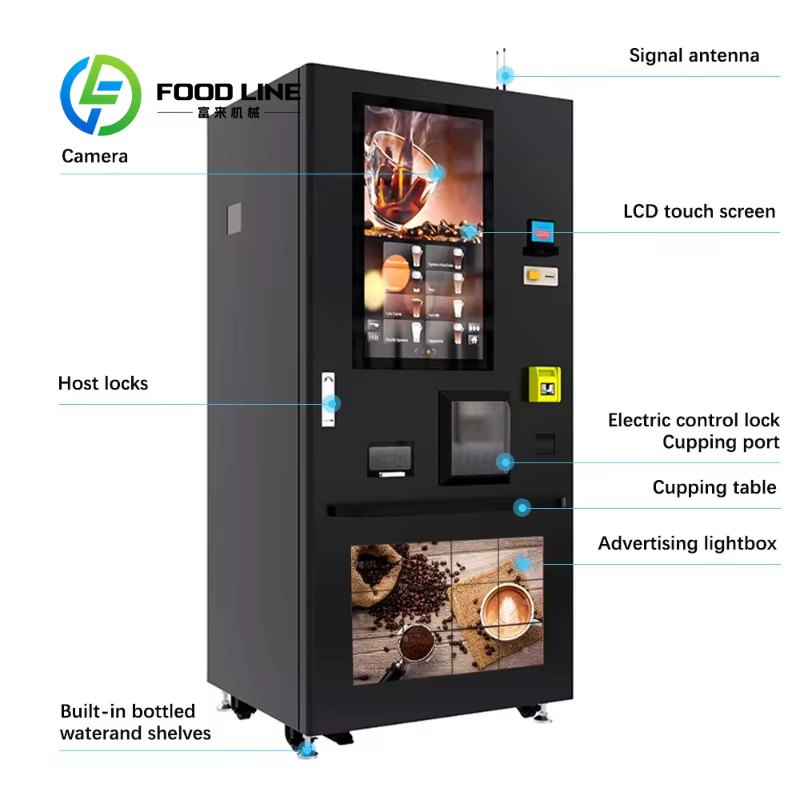 Machine à café distributrice intelligente entièrement automatique, écran tactile de 32 pouces, 16 types de expresso chaud glacé, fraîcheur moulu