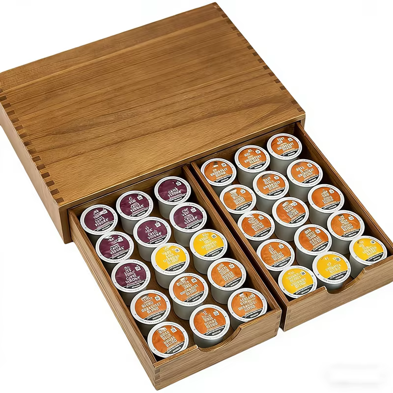 Tiroir de rangement en bois pour dosettes de café