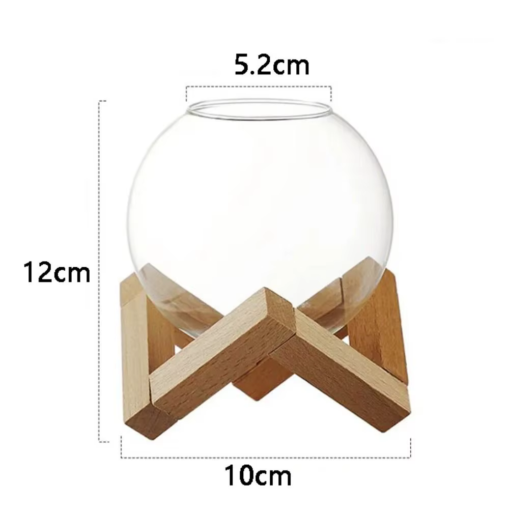 Verre à cocktail sphérique en forme de lune avec support en bois et paille – Tasses à café transparentes