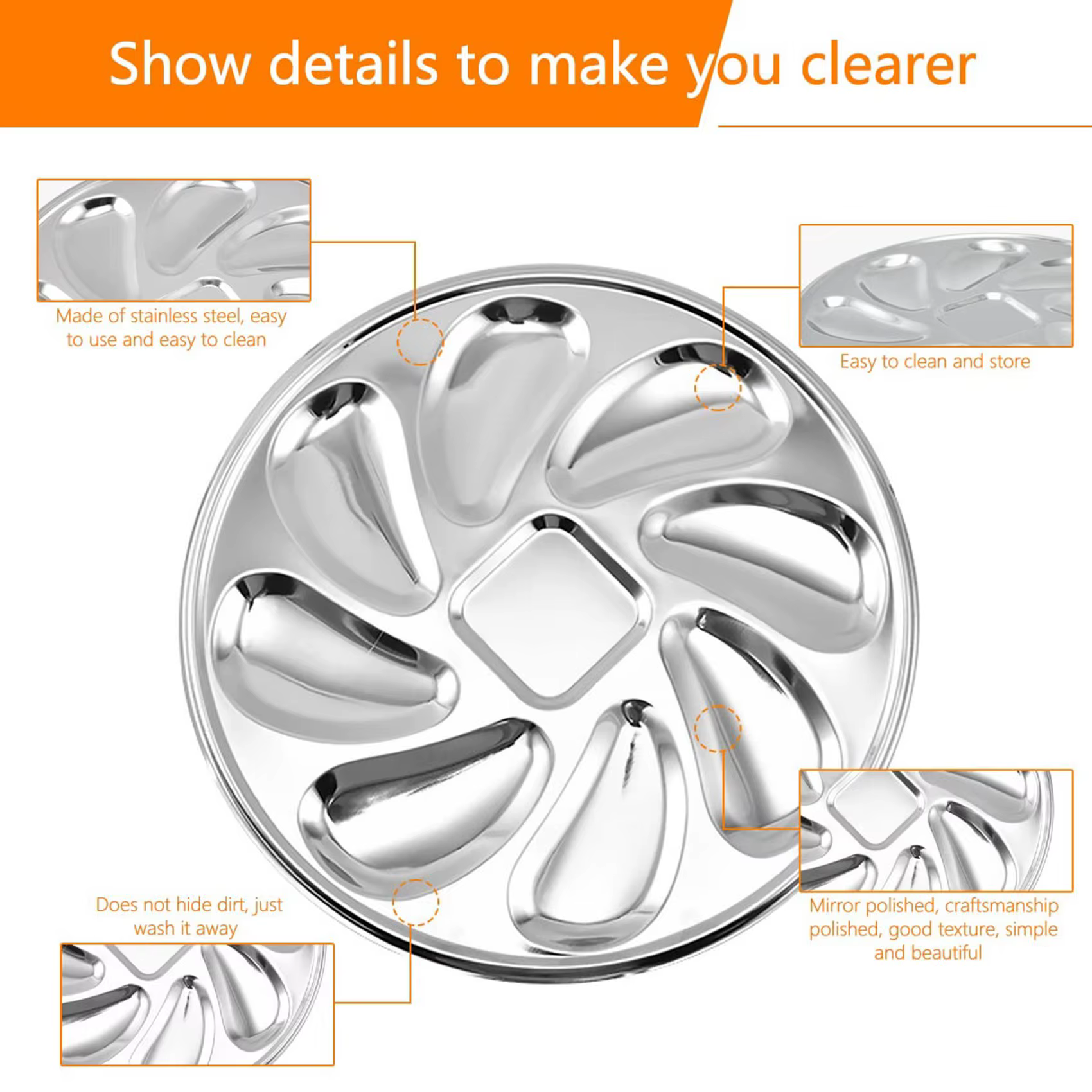 Assiette à huîtres en acier inoxydable AA81-4PCS