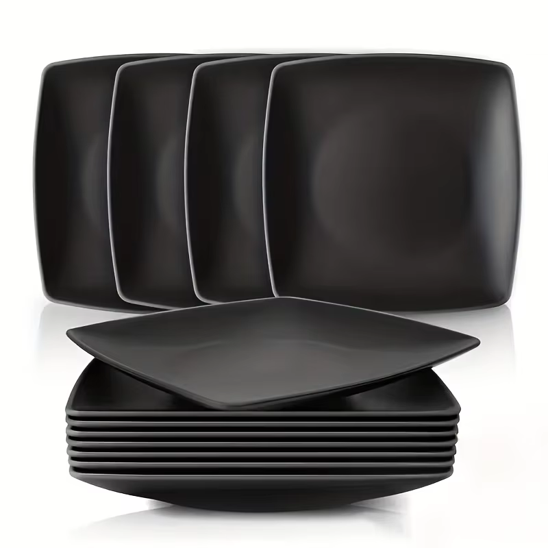Ensemble de 8 pièces - Assiettes carrées en plastique incassable