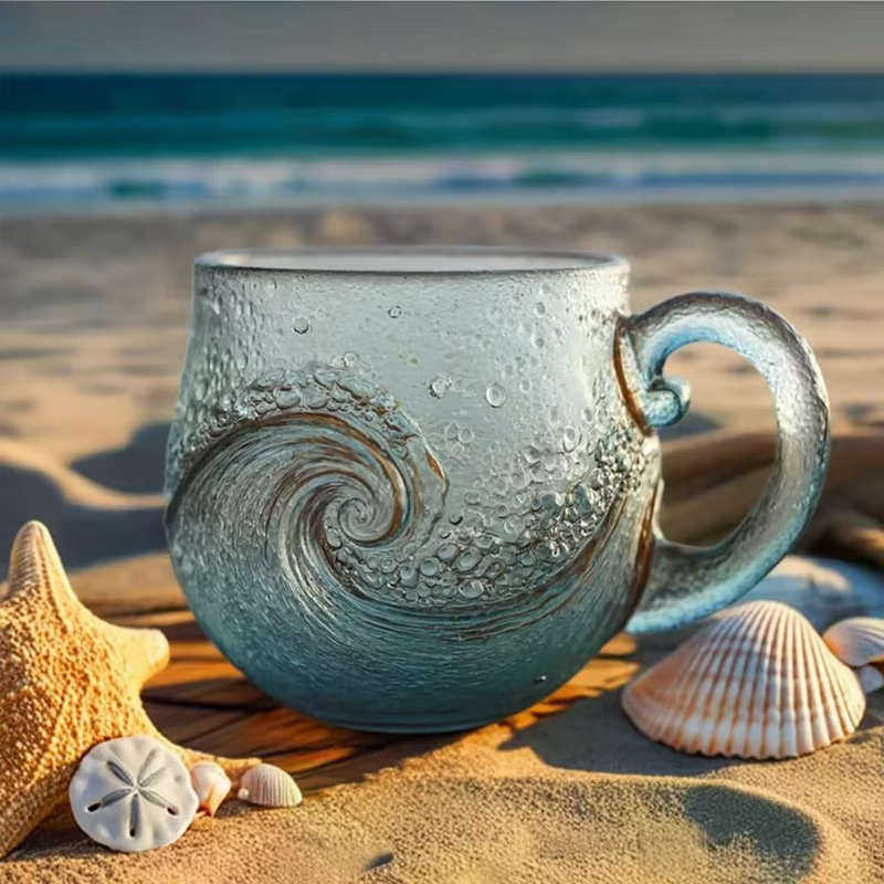 Tasse ondulée en verre de mer 12 Oz