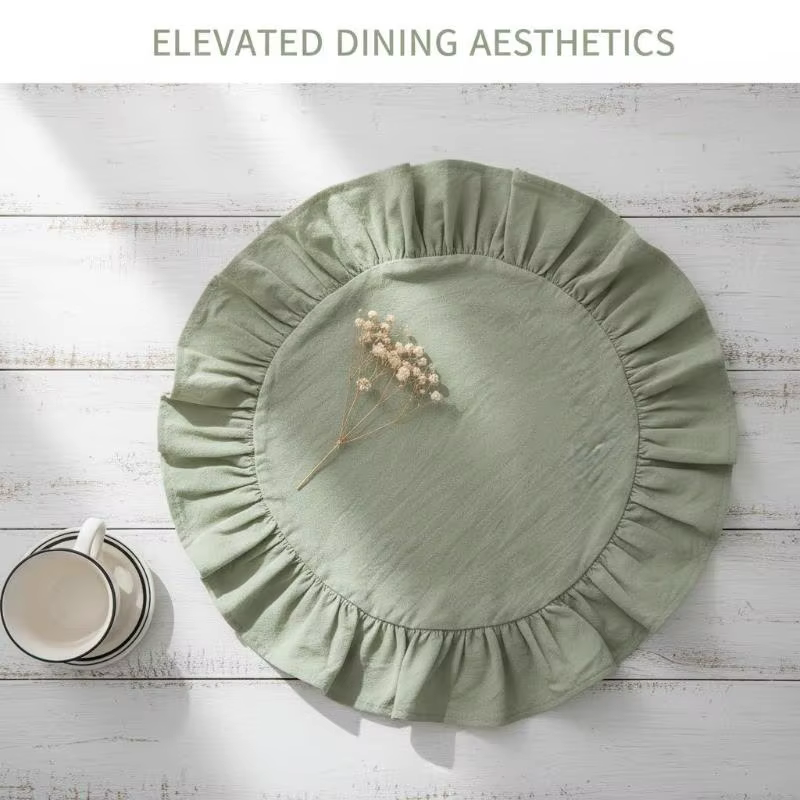 Set de table rustique rond de couleur unie avec bord festonné