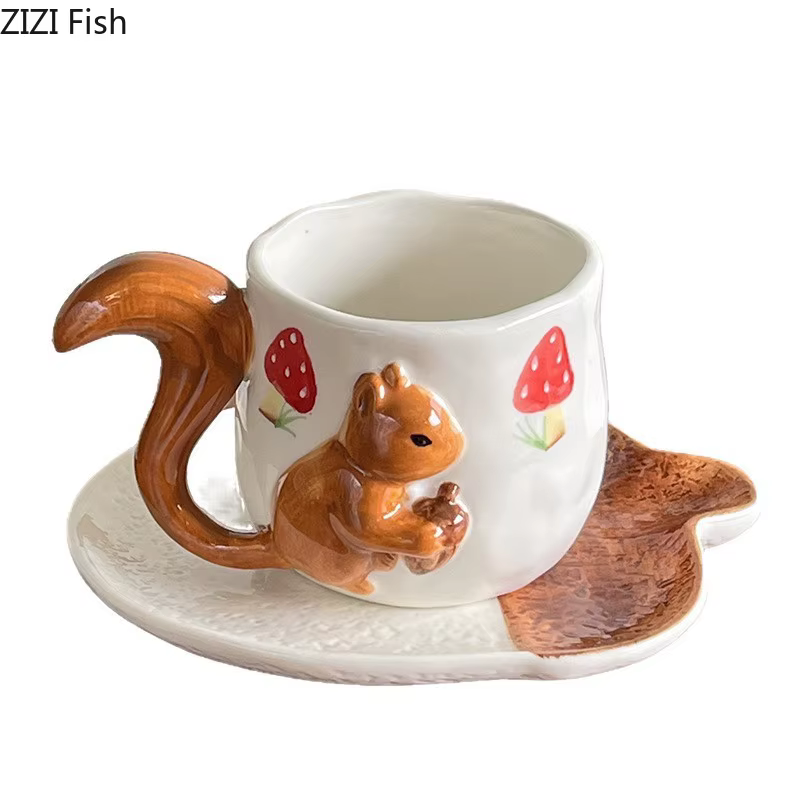 Tasse et soucoupe en porcelaine en Relief de feuille d'érable d'écureuil
