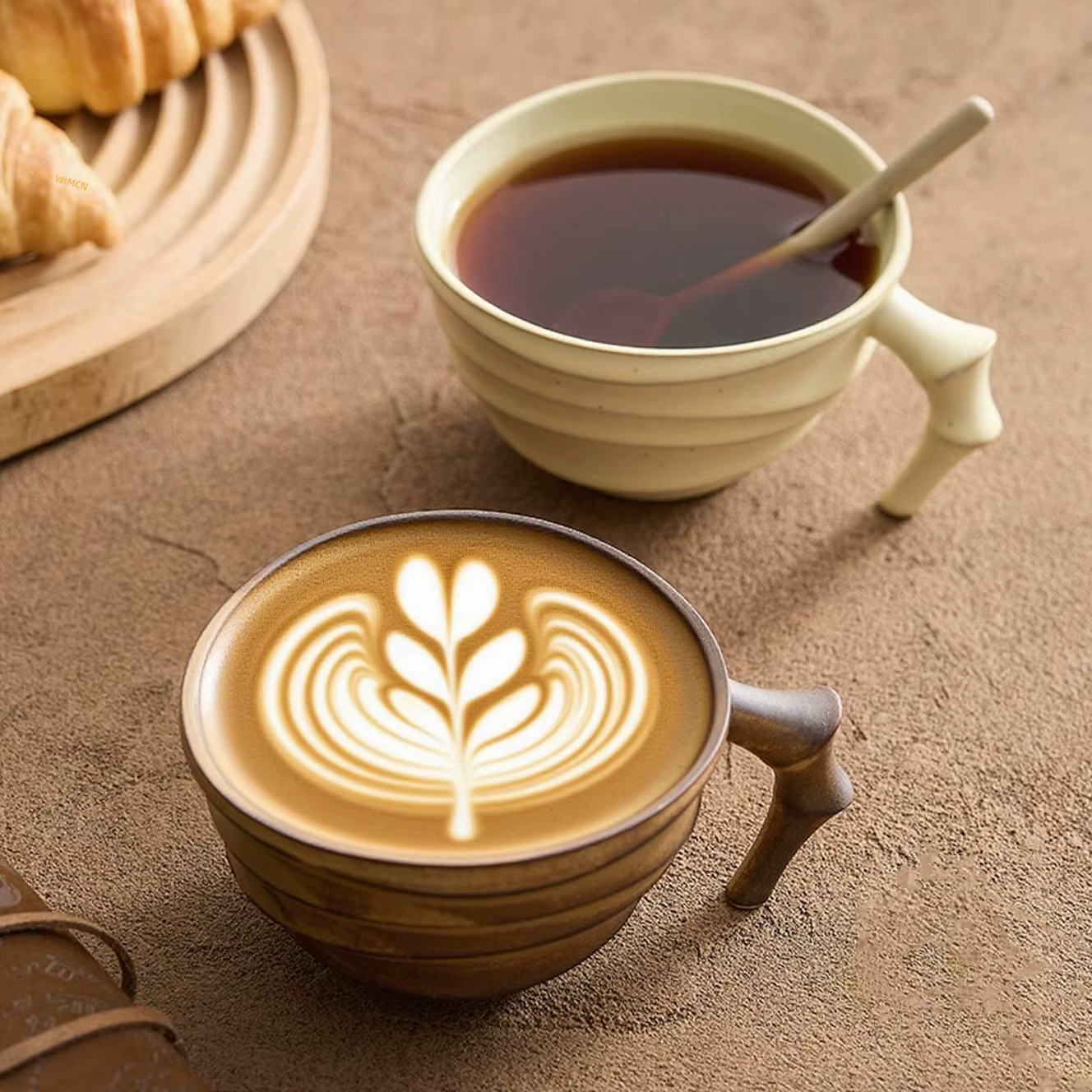 Tasse à café en céramique Vintage faite à la main de 200ml avec soucoupe