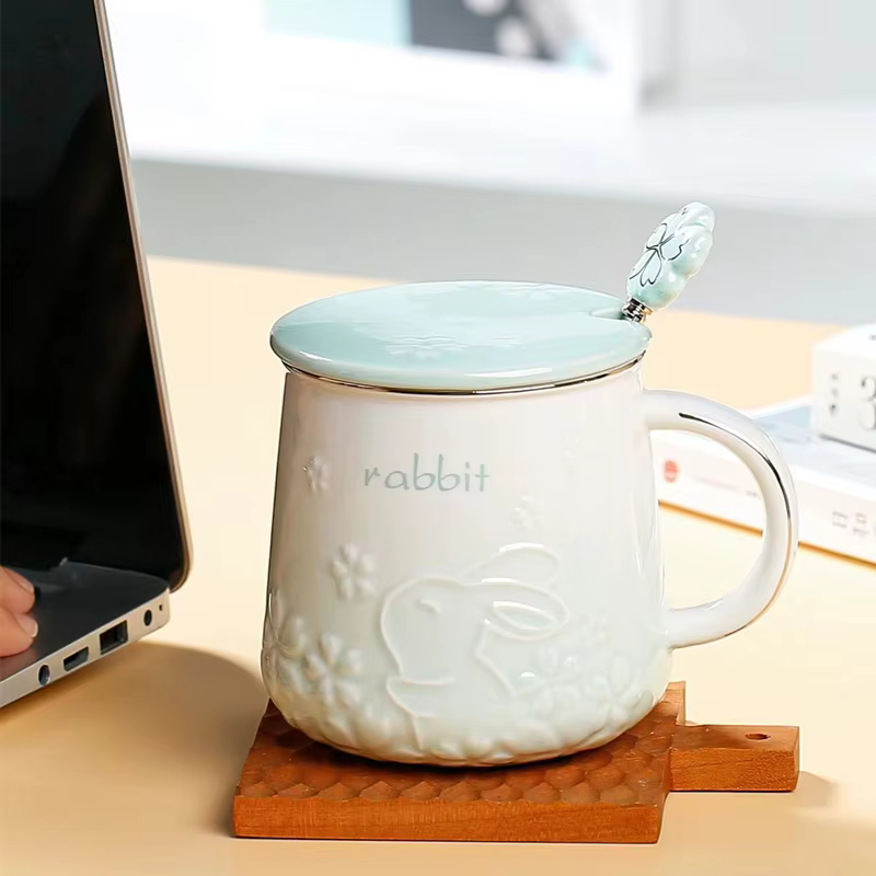 Tasse à café en céramique motif lapin mignon