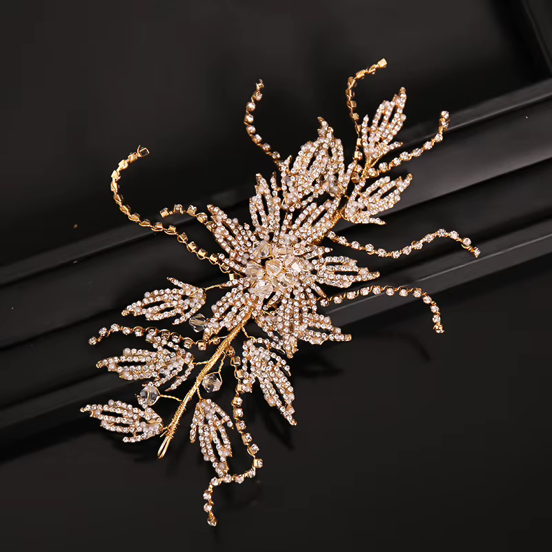 Bandeau de cheveux en biscuits doré pour mariée, bandeau de sauna en cristal, accessoires de mariage, bijoux de luxe pour femmes, ornements de fête, pièce de sauna