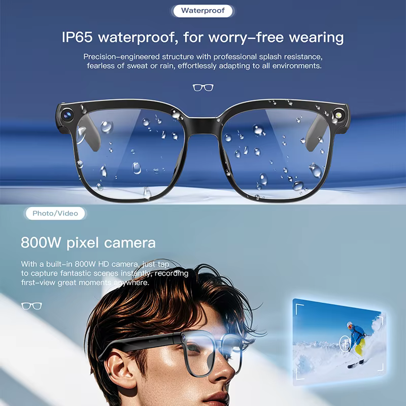 Lunettes Intelligentes IA Assistant Intelligent 2026 Nouveauté Étanche IP65 Caméra HD 800W Prise en Charge de l'Enregistrement Photo et Vidéo Fonction de Traduction IA