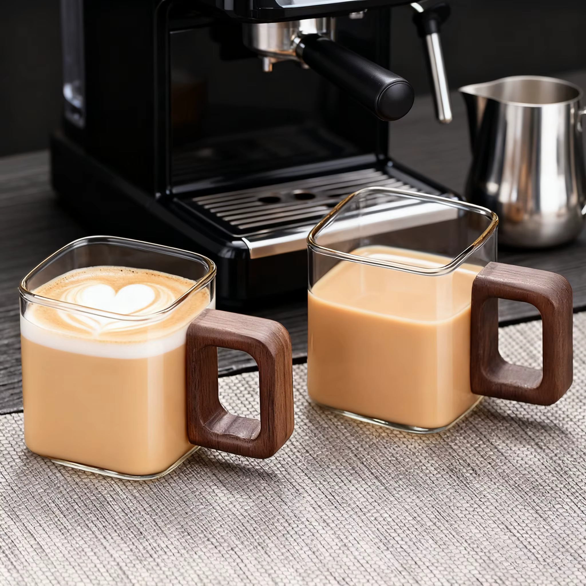 TINA WIMCN 4 pièces 90ml petite capacité tasse à café en verre moulu avec manche en bois de noyer maison petit déjeuner lait thé tasses Drinkware